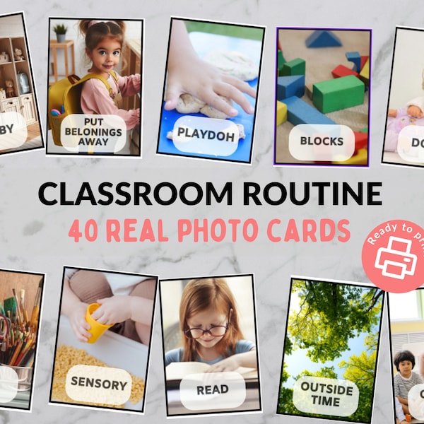 Classroom Routine Cards - Daycare / Preschool / Kindergarten / Montessori - Real Photos for a Visual Schedule - Printable Download