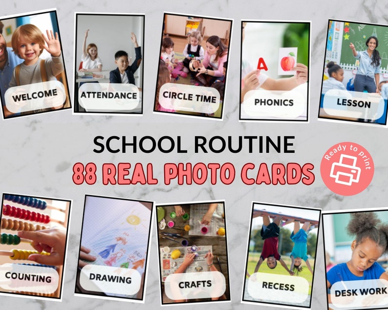 School Routine Cards: 88 Visual Schedule Photo Cards (digital Download ...