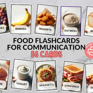 Food Flashcards for Toddlers, Preschoolers, and Non-Verbal Individuals | 56 Real Photo Cards | Communication Aid | Digital Download