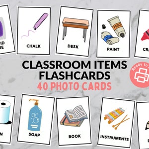 Classroom Item Flashcards / Communication Cards - Preschool & Kindergarten - Toddlers, Non-Verbal and Autistic Children - Visual Aid Cards