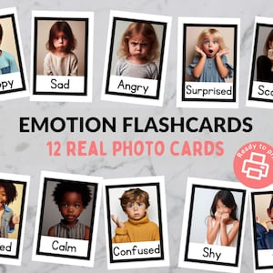 Emotion Flashcards for Toddlers & Preschoolers - Montessori, Homeschool, Kindergarden Classroom Resource - 12 Emotions - Printable Download