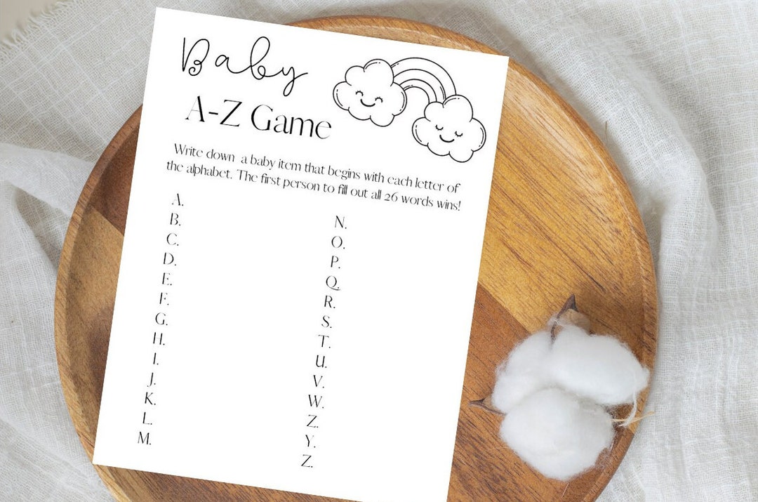 Baby Shower AZ Game, Baby Shower Activity, Printable Activity, Baby