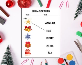 Educational Holiday Worksheet for Kindergarten, Holiday Learning Activity, Preschool Holiday Resource, Kids Learning Tool