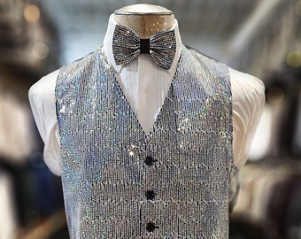 Men's Sequined Vest and matching bow perfect for Parties, Prom, Weddings, Events, Performances etc.