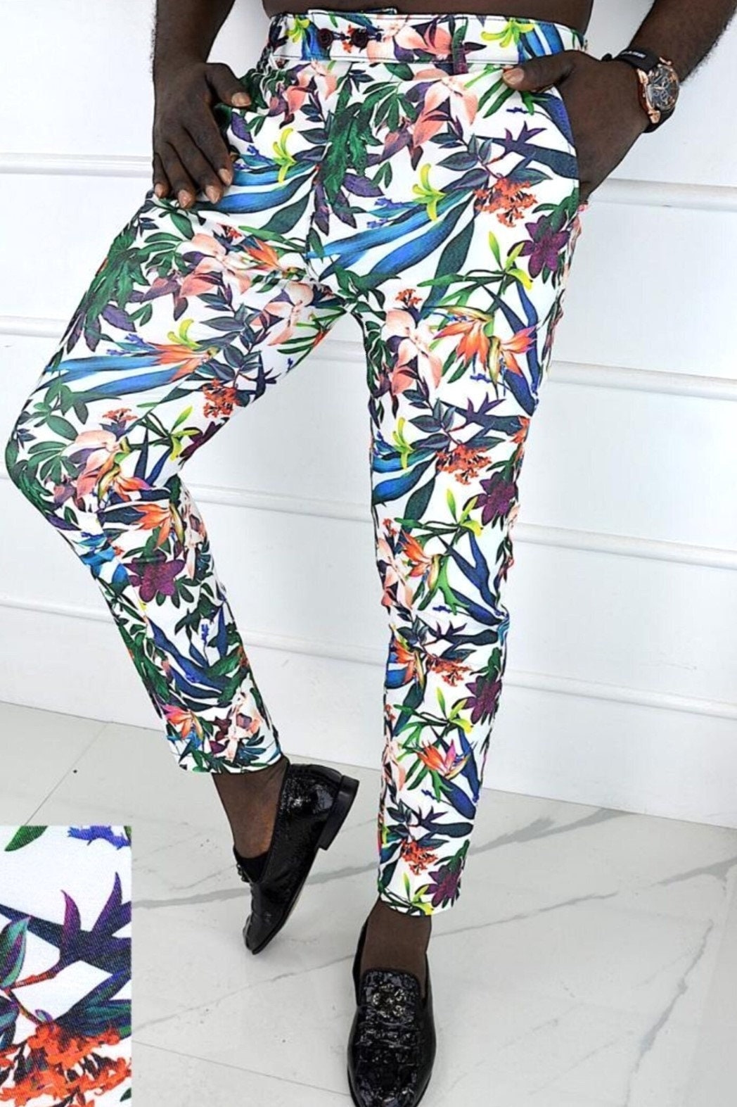 Pantalon homme a imprime floral Multicolore Etsy France