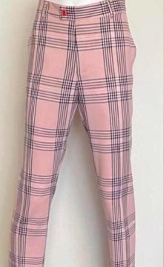 Pink and black plaid pants best sale