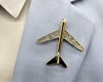 Men's Gold Color Airplane Brooch Pin lapel