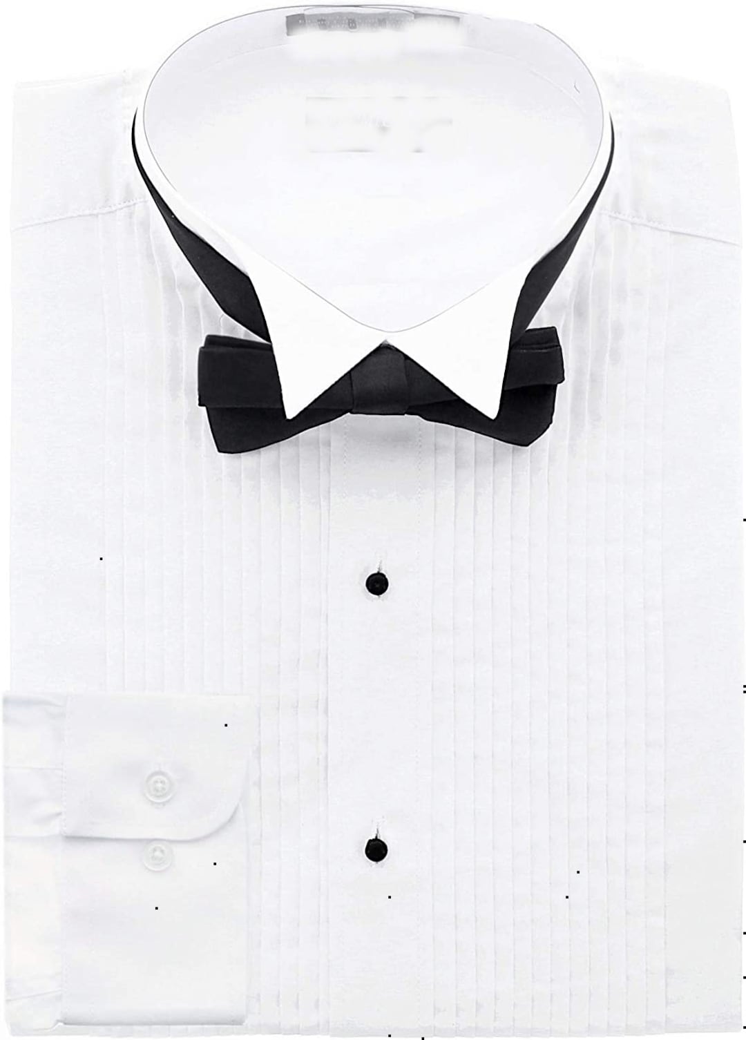 Men's Slim Fit White Tuxedo Shirt and Black Bow Tie Set wingtip Collar