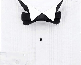 Men's Slim Fit White Tuxedo Shirt and Black Bow Tie Set (Wingtip Collar)