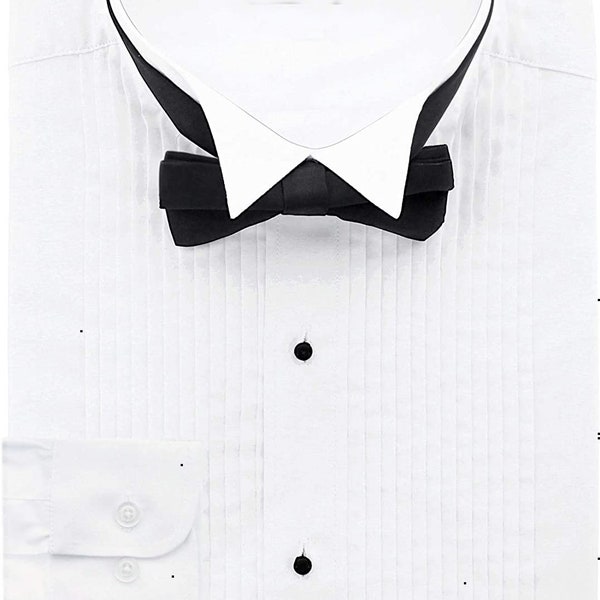 Men's Slim Fit White Tuxedo Shirt and Black Bow Tie Set (Wingtip Collar)