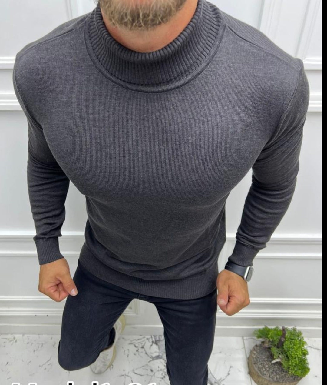 MENS GREY PULLOVER TURTLENECK SWEATER