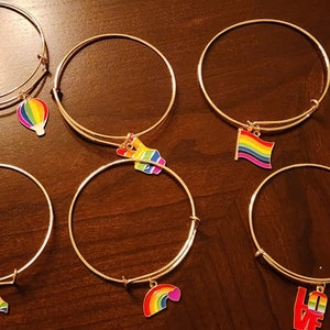 LGBT Pride Rainbow Adjustable Goldtone Charm Bracelet