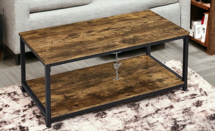 2-tier Industrial Wood Coffee Table, Cocktail Table, and Centre Table