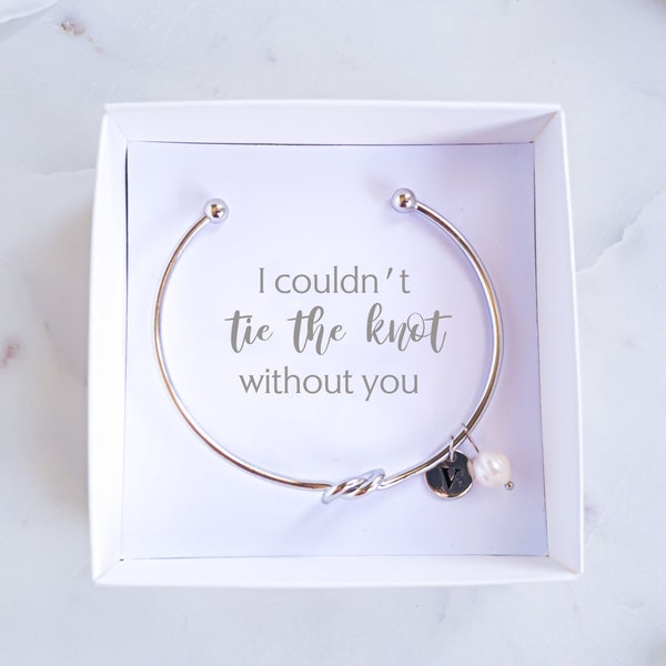 Tie the Knot Bracelet for Bridal Party, Gift for Bridesmaid Proposal, I can't tie the knot without you, Maid of Honor Gift Box, Love Bangle