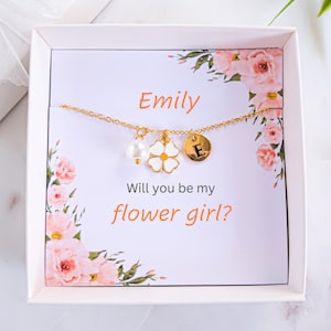 Ideas de regalos personalizados para niñas de las flores, cajas de propuesta para niñas de las flores, collares, joyas para niñas de las flores, propuesta de dama de honor junior, regalo para fiesta de bodas