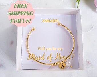 Bridesmaid Bracelet Gift, Maid of Honor Proposal Box, Love Knot Bracelet Bridesmaid Ask,Personalized Initial Bracelet,Bridesmaid Accessories