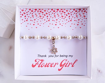 Flower Girl Gift for Flower Girl Bracelet for Flower Girl Proposal Box Wedding Party Gift, Pearl Bracelet for Little Junior Bridesmaid Gift