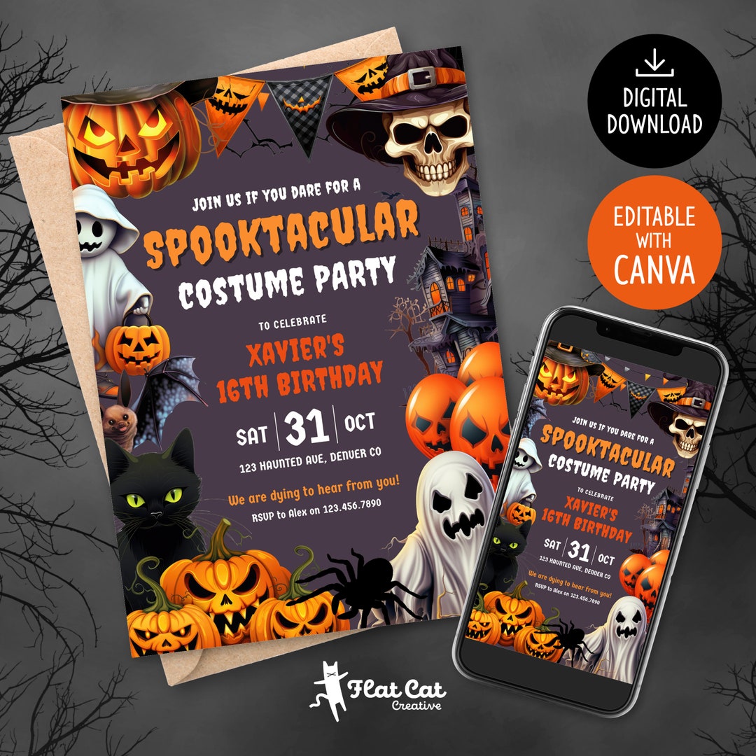 Halloween Birthday Party Invitation Printable 16th Birthday - Etsy