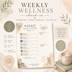 Weekly Wellness Check-In Printable | Self-Care Reflection PDF (Instant Download)