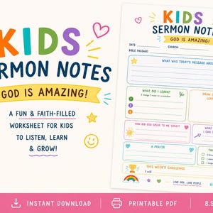 Kids Sermon Notes Worksheet | Christian Activity Sheet, Bible Study Printable (PDF Download)