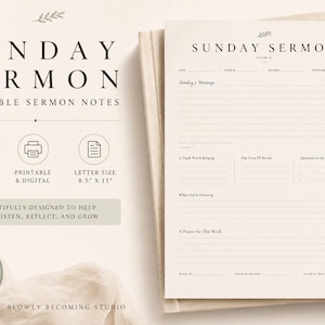 Sunday Sermon Notes Printable | Christian Bible Study Worksheet (Digital Download)