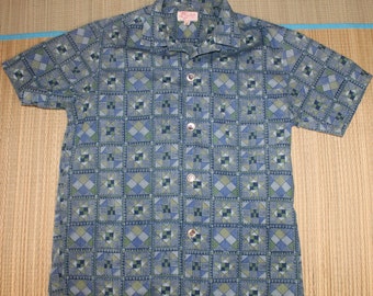 Vintage 50's aloha shirt designed and made by The Kahala in Hawaii - Sharp geometric pattern!