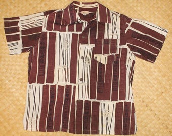 Camicia hawaiana Aloha "McInerny's" vintage anni '50 - design originale Shaheen "Joss Sticks"