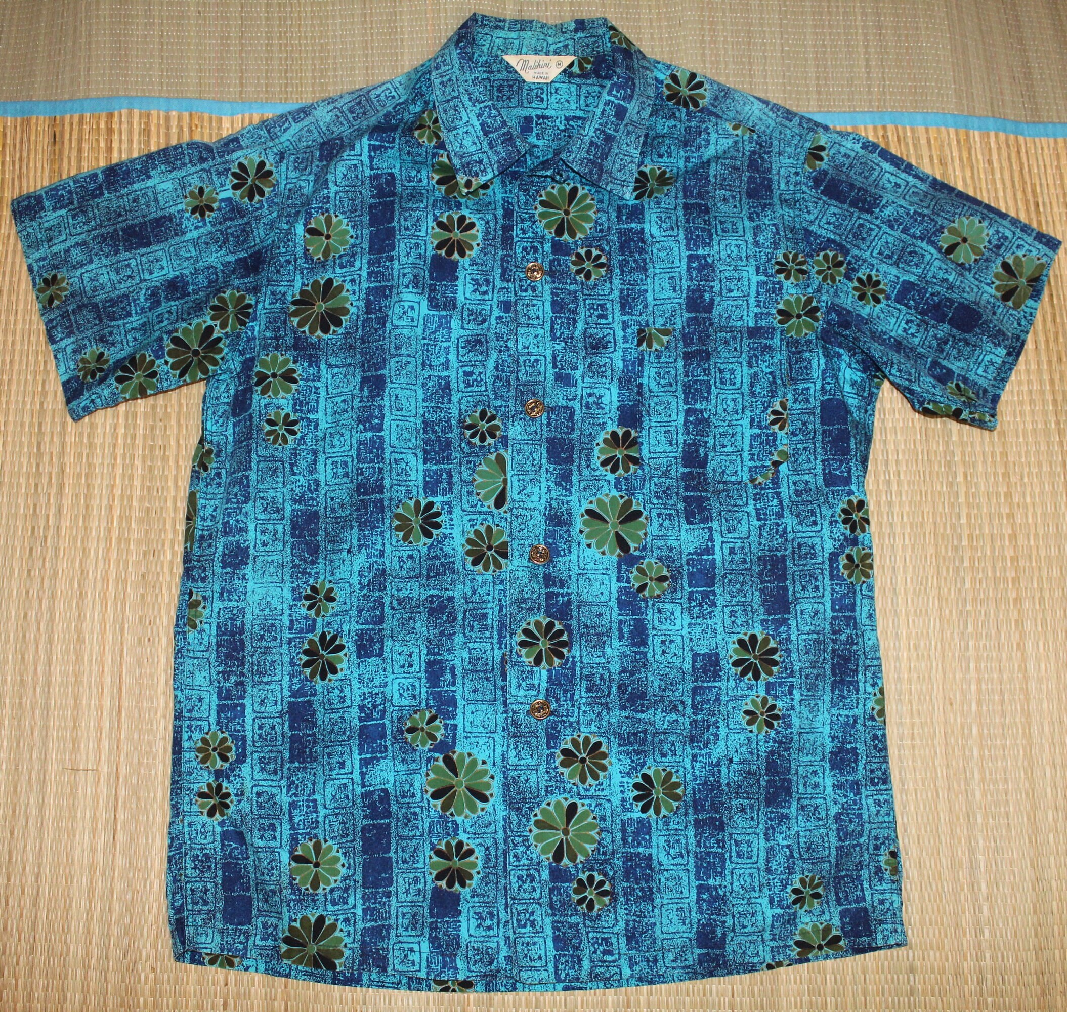 60s Vintage HAWAII製 malihini アロハシャツ M 魚70s Ui Maikai 