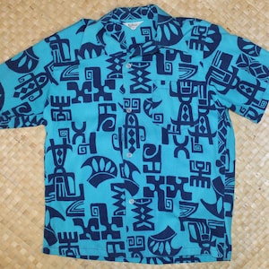 Vintage 1950&#39;s &quot;Kiilani&quot; Hawaiian Aloha Shirt by Alfred Shaheen with Atomic Tiki Design
