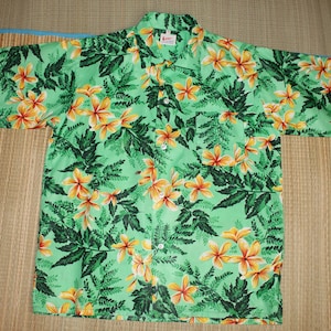 Vintage 1950's "Luau" Hawaiian Aloha Shirt - Plumeria Flower Design & 100% Rayon