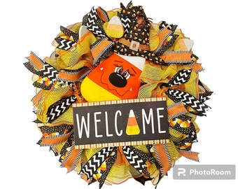 Candy Corn Wreath, Halloween Wreath , Home decor , Halloween candy