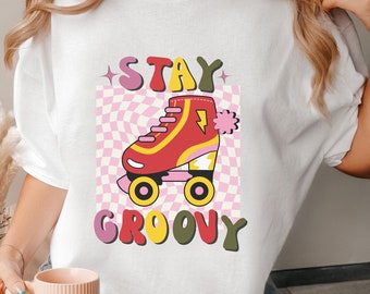 Women's Vintage 70s T-shirt, Rolschaatsen t-shirt, Groovy tee, Cadeau voor haar, voor tieners, Retro shirt, stijlvolle top, Boho shirt, schattig t-shirt