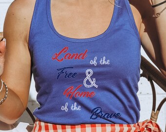 T-shirt Land of the Free en Home of the Brave, 4 juli-tanktop voor haar, zomertanktop, patriottische top, Freedom-shirt, leuke zomertop