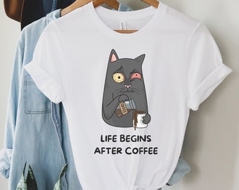 Coffee Cat funny t-shirt, Coffee t shirt, Cat tee, Coffee lover shirt, Cat lover shirt, Soft t shirt, Women's t-shirt, for teacher, for mom