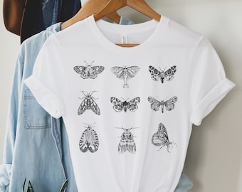 Camiseta Moth Cottagecore, camiseta de insectos, camiseta boho de mujer, camiseta linda de niña de granola, top lindo, camiseta de insectos, camiseta de la naturaleza, regalo para ella, lindo