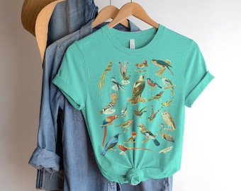 Sommer-Vintage-T-Shirt, Comfort-Farben-T-Shirt, Vogel-T-Shirt, Cottagecore-T-Shirt, Blumen-T-Shirt, Retro-Design-Shirt, süßes Shirt, für Mama, bird