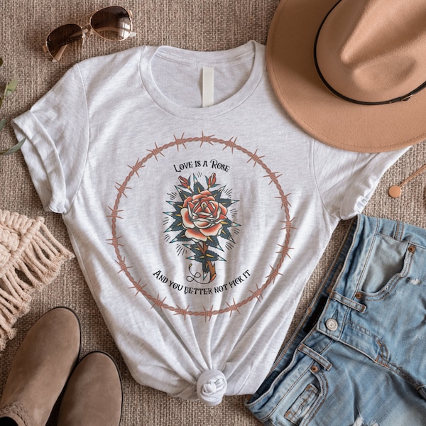 Vintage Country Music tshirt, Country song tshirt, Rose shirt, Western boho shirt, Linda ronstadt, Cute boho shirt, Love is a rose, 90s tee
