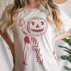 Halloween tshirt, Vintage halloween tshirt, Fall shirt, Autumn shirt, Cute top, Halloween costume, Pinup halloween, 50s halloween, fall gift