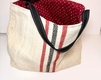 Bolso de mano vintage de saco de grano