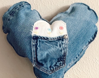 Almohada de bolsillo con forma de corazón de mezclilla