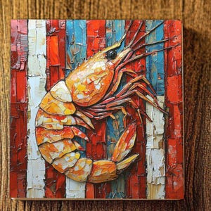 Shrimp on Red White Stripes Ceramic Coasters Set or Mix-and-Match Artful Gift for Wedding Friend Wife Housewarming
