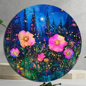 Spring Meadow at Night Glass Cutting Board Trivet Hot Plate Charcuterie Board Gift for Her Mom Wedding Housewarming
