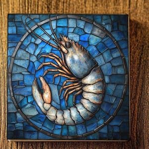Shrimp on Blue Ceramic Coasters Set or Mix-and-Match Artful Gift for Wedding Friend Wife Housewarming