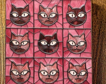 Cherry Red Array of Cats Ceramic Coasters Set or Mix-and-Match Artful Gift for Wedding Friend Wife Housewarming