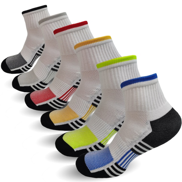 Lavencious Cushioned Sport Ankle Athletic Socks for Men, 6 Pairs, Sock Size 10-13, Fit Men's Shoe Size 7-12(White Multi-Color)