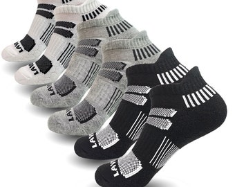 Lavencious Cushioned Low Cut Sport Ankle Athletic Socks for Men, 6 Pairs, Sock Size 10-13, Fit Men Shoe Size 7-12(Black Gray White)