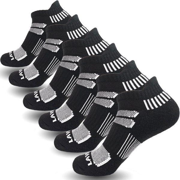 Lavencious Cushioned Low Cut Sport Ankle Athletic Socks for Men, 6 Pairs, Sock Size 10-13, Fit Men Shoe Size 7-12(Black)