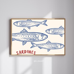 Horizontal SARDINES Art Print - Sardine Print - Retro Sardine Art - Sardine Poster - French Kitchen Art - Restaurant Fish Art -Kitchen Print