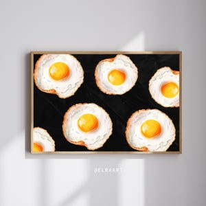 Sunny Side Up Egg, Fried Egg Print, Kitchen Decor, Bar Cart Wall Decor, Food Printable Wall Art, Kitchen Poster, Horizontal Egg Poster