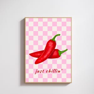 Set van 2 chili poster, pittige print, hot chili print kunst, kunst aan de muur chili, minimale keuken print, esthetische keuken decor, chili peper